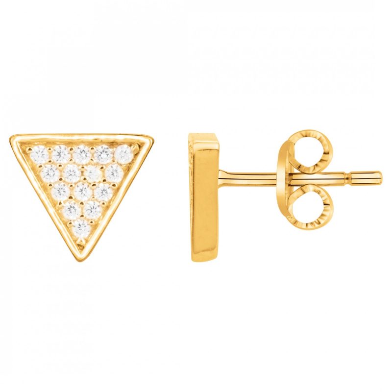 Boucles d'oreilles Plaqué Or Jaune Triangle Pavage Oxydes Blancs