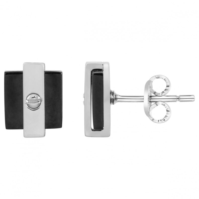 Boucles d'oreilles Homme Bicolores Acier et Acier Noir