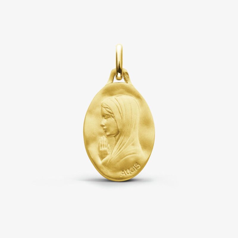 Médaille Augis Or Jaune 750/1000 Vierge Priante Mains Jointes Ovale 18 mm