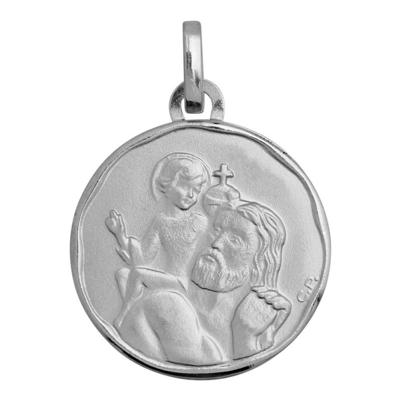 Médaille Ronde Or Blanc 750/1000 Saint-Christophe 17mm