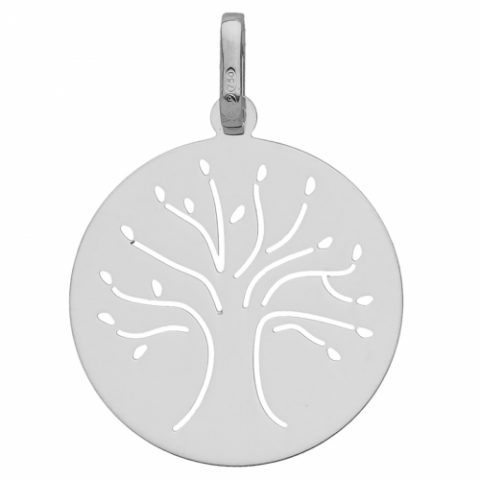 Médaille Ronde Or Blanc 750/1000 Arbre de Vie 18mm