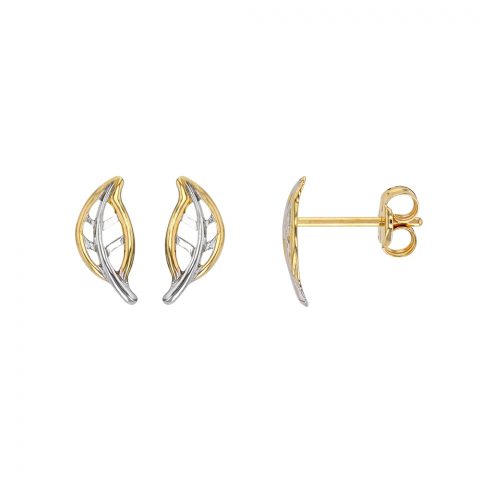 Boucles d'oreilles Feuille Ajourée or Bicolore 750/1000