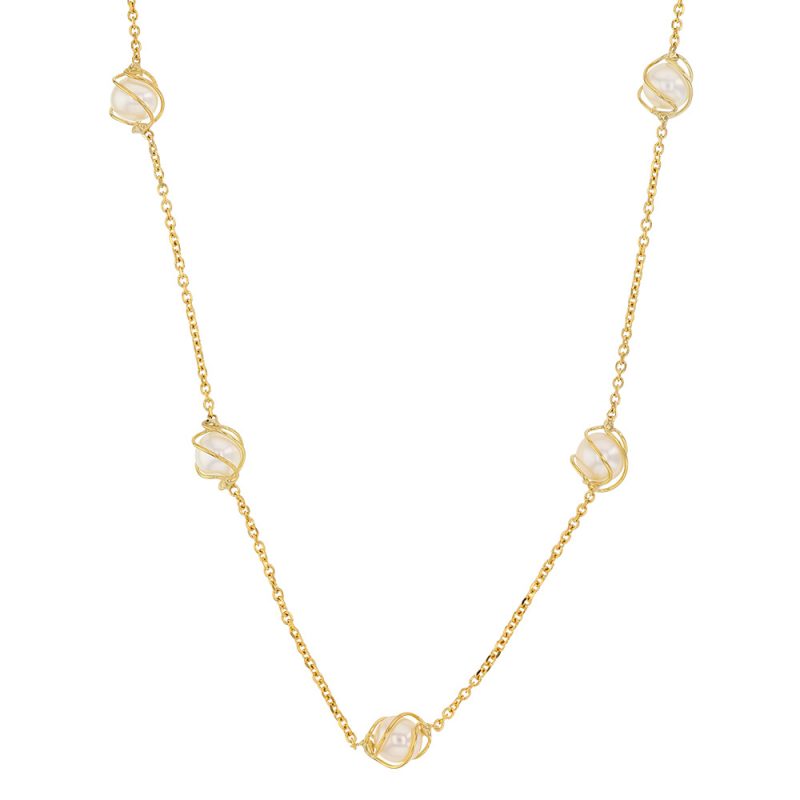 Collier Or Jaune 750/1000 avec 5 perles de culture d'eau douce en cage - 42 cm