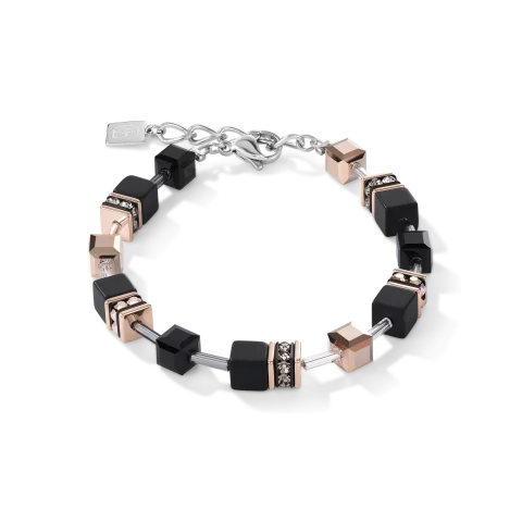 Bracelet Coeur de Lion Acier et Cristal GeoCUBE® Onyx Noir Doré Rose 4018/30-1300
