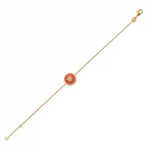 Bracelet Plaqué or Motif Soleil Émail Orange