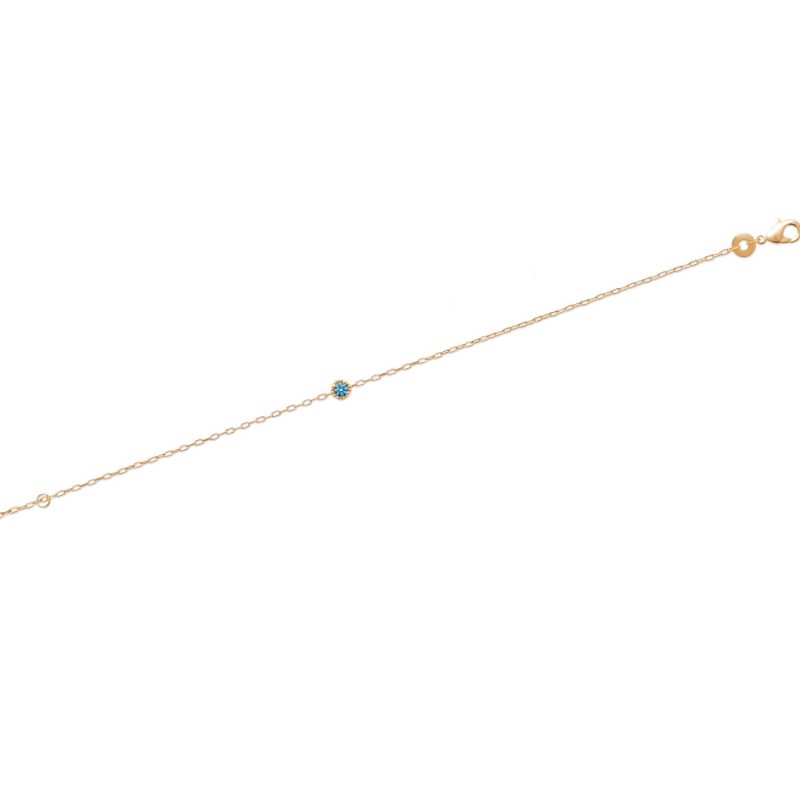 Bracelet Plaqué or 750 et Oxyde Bleu Serti Clos Ciselé
