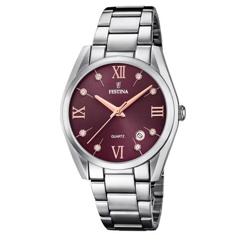 Montre Festina Femme Bracelet Acier Fond Bordeaux et Oxydes F16790/E