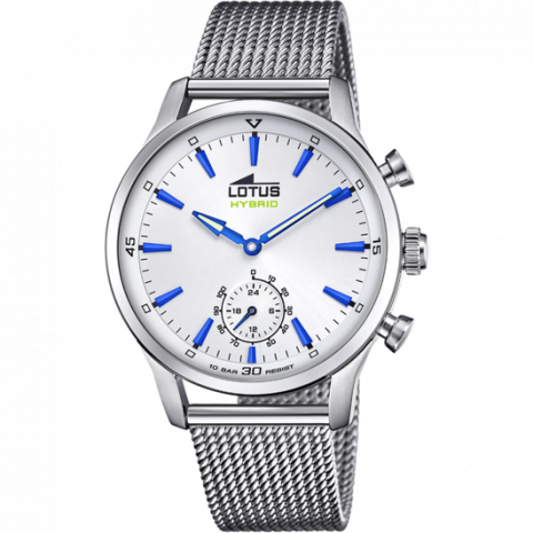 Montre Lotus Homme Connectée Hybrid Bracelet Acier Milanais Fond Blanc et Bleu 18803/1