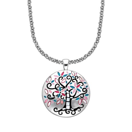 Collier Stella Mia Acier Motif Arbre de Vie Nacre et Résine Multi Couleurs