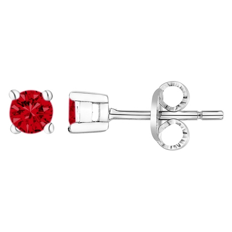 Boucles d'oreilles Argent 925/1000 Rhodié et Spinelle Rouge Synthétique Serti 4 Griffes 3mm