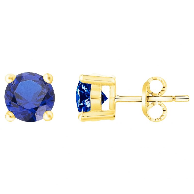 Boucles d'oreilles Plaqué Or et Spinelle Bleue serti griffes 5 mm