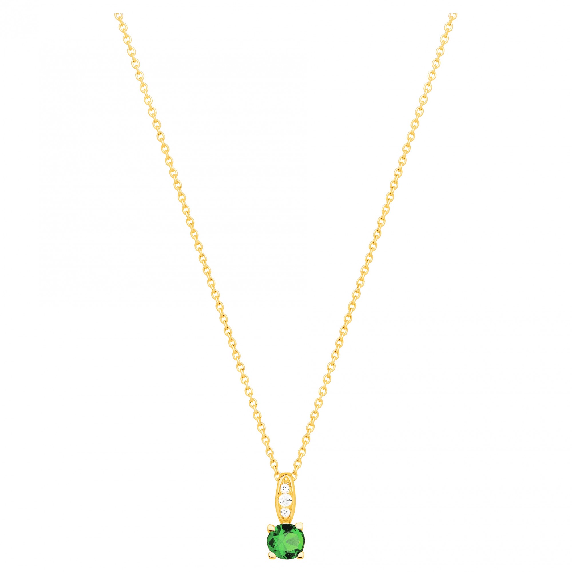 Collier Plaqué Or Spinelle Verte Synthétique et Oxydes
