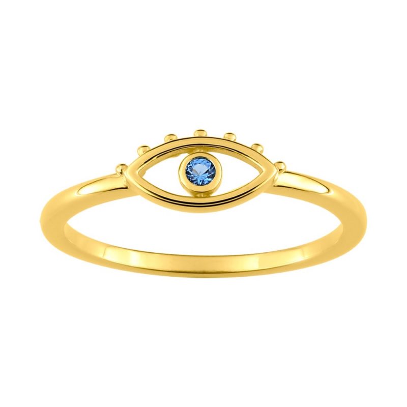 Bague Plaqué Or Jaune Motif Oeil Pierre Bleue