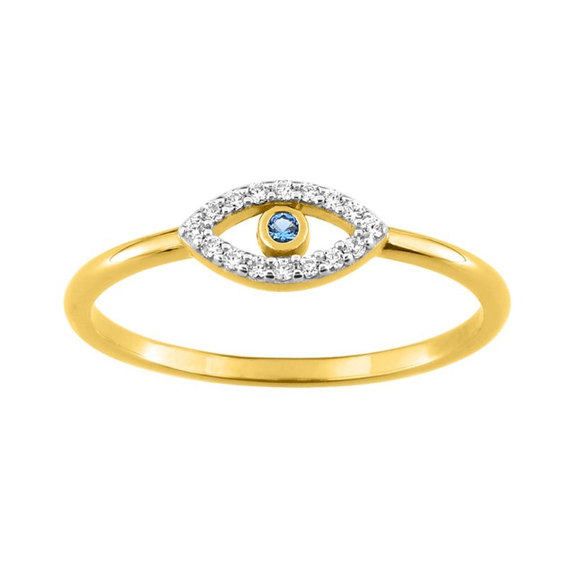 Bague Plaqué Or Jaune Motif Oeil Pierre Bleue et oxydes