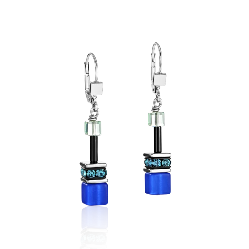Boucles d'oreilles Coeur de Lion Pendantes GeoCUBE® Cristal Bleu-Vert 2838/20-0705