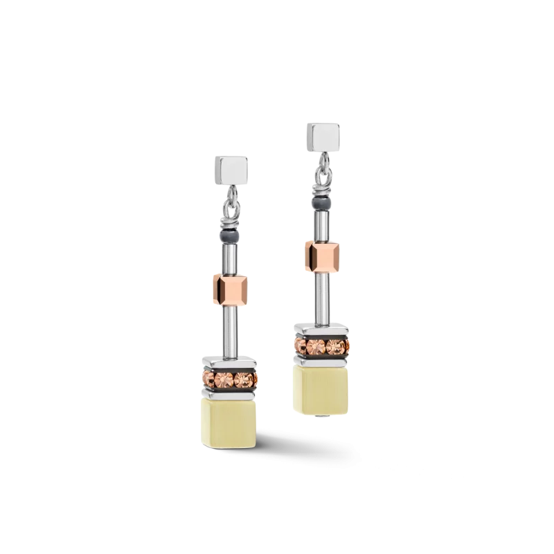 Boucles d'oreilles Coeur de Lion GeoCUBE® Cristal, Medium Olive-Pêche 5012/21-0922