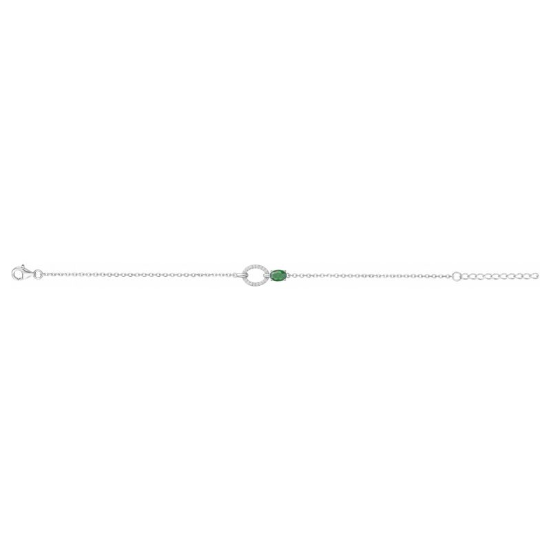 Bracelet Argent Rhodié 925/1000 Pierre Verte et Ovale Pavage Oxydes – Image 2