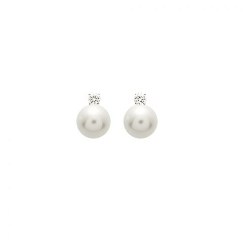 Boucles d'oreilles Or Gris 750/1000 Perles de Culture 7.5 mm et Oxydes