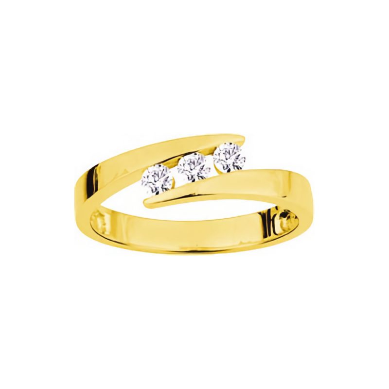 Bague Or Jaune 750/1000 et Trilogie Diamant 0.24ct