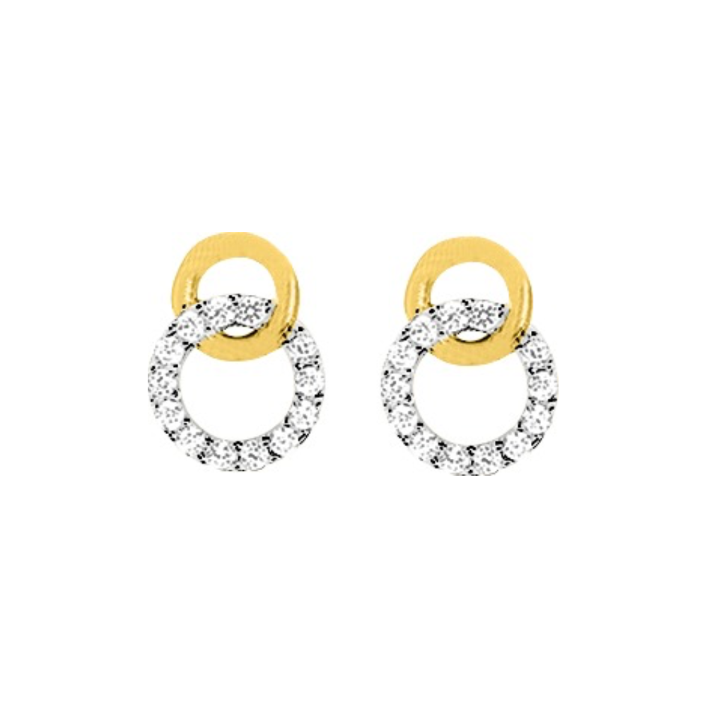 Boucles d'oreilles Plaqué Or Bicolore Double Cercle avec Pavage Oxydes Blancs