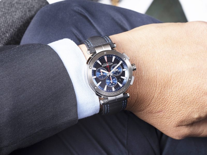 Montre Homme Herbelin Acier Chrono Newport Cuir Bleu 37688AG65 – Image 4