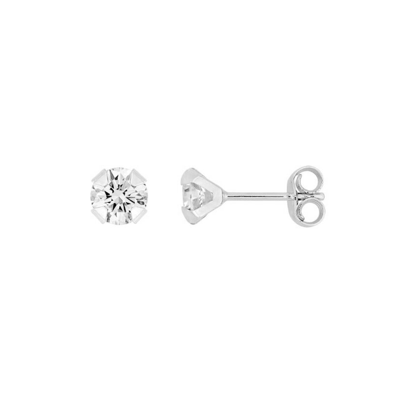 Boucles d'oreilles Or Blanc 750/1000 et Oxydes 5 mm Serti 4 Griffes