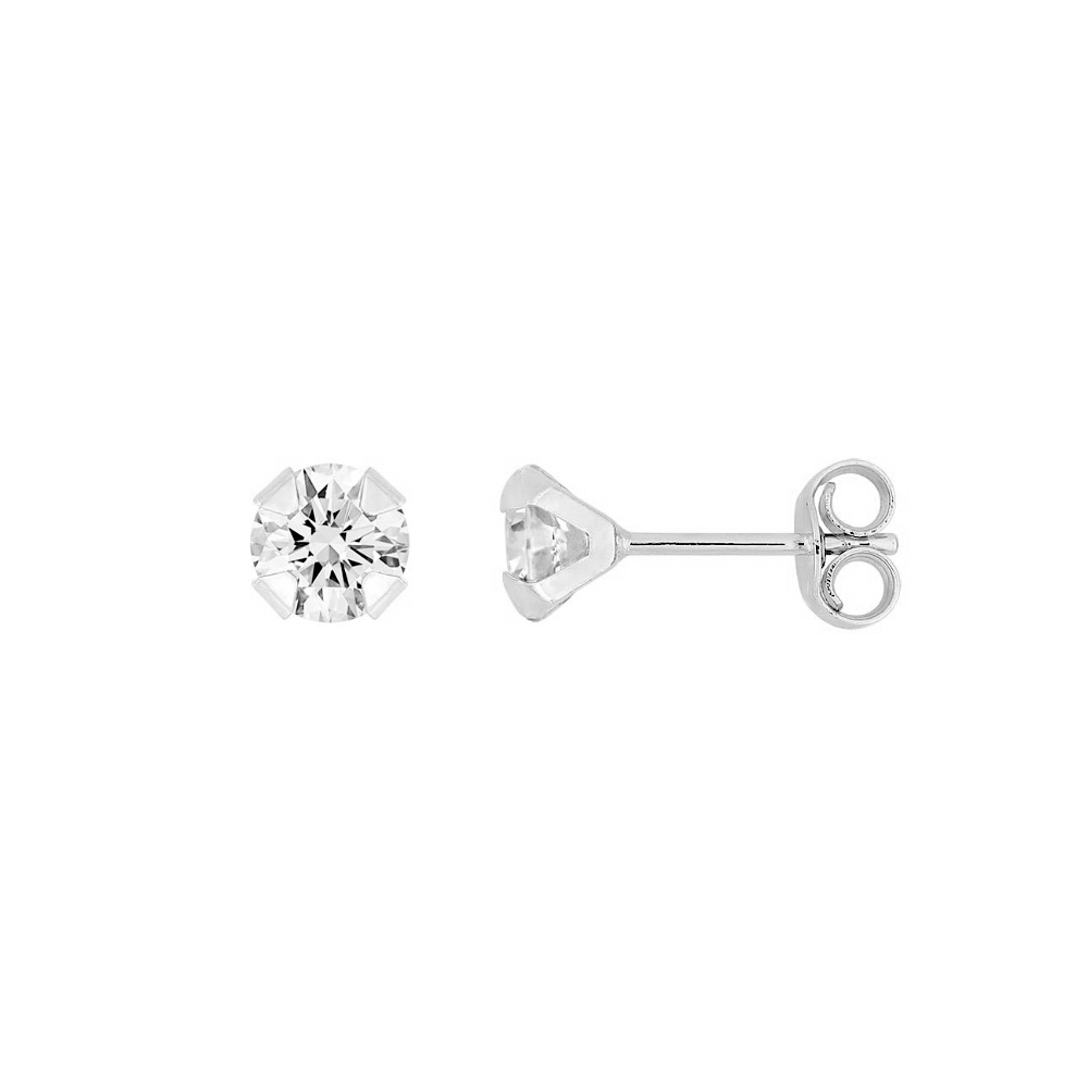 Boucles d'oreilles Or Blanc 750/1000 et Oxydes 5 mm Serti 4 Griffes
