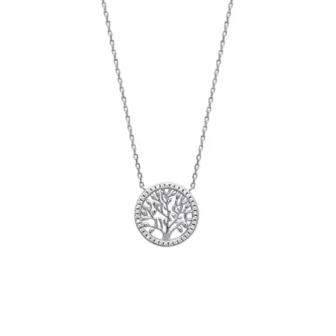 Collier Argent 925/1000 Arbre de vie et Entourage Oxydes
