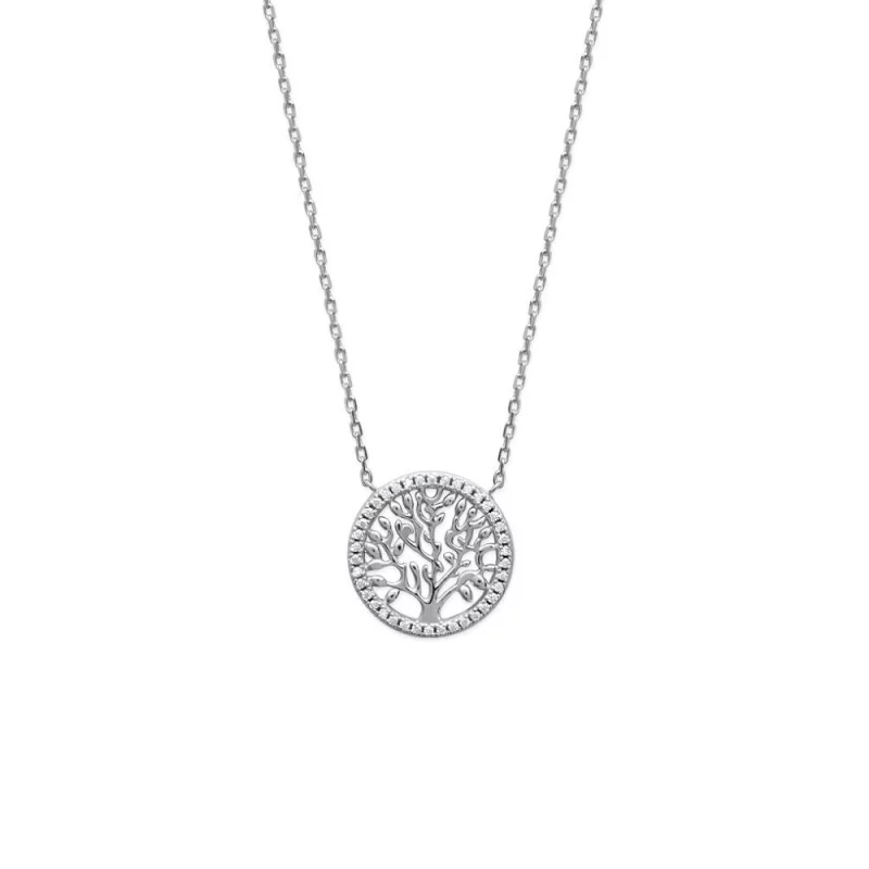 Collier Argent 925/1000 Arbre de vie et Entourage Oxydes
