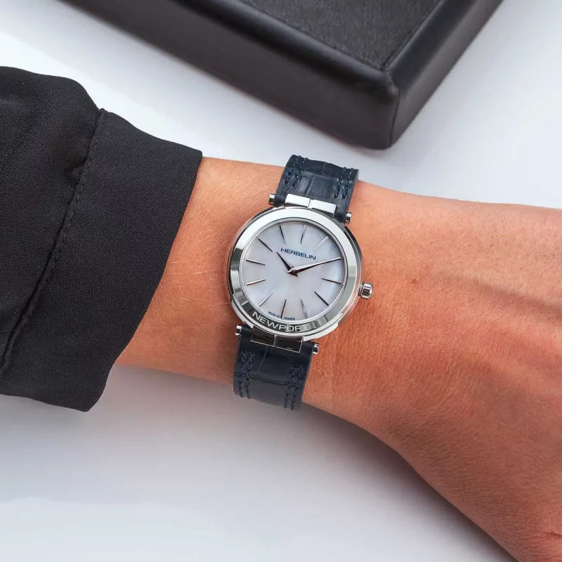 Montre Femme Herbelin Acier Newport Slim Bracelet Cuir Bleu 16922AP19BL – Image 2