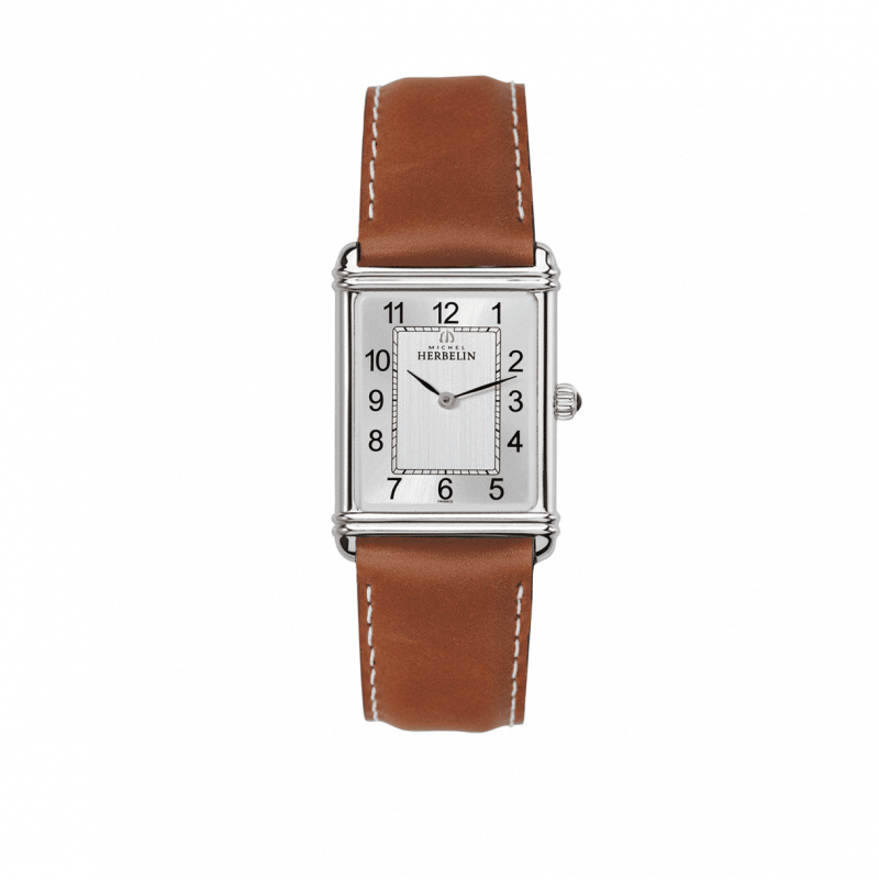 Montre Herbelin Homme Acier Art Deco Cadran Gris Chiffres Arabes Bracelet Cuir Gold 17468AP22GD