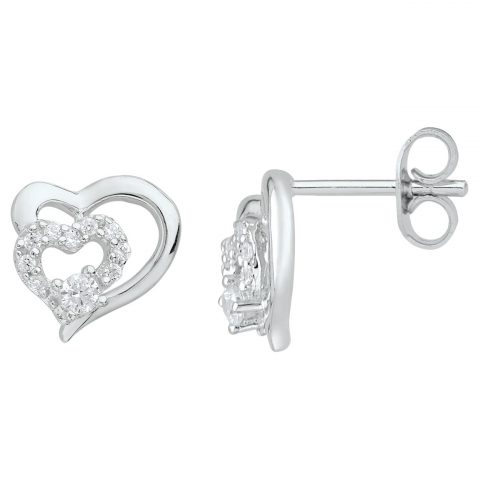 Boucles d'oreilles Coeurs Argent Rhodié 925/1000 et Oxydes