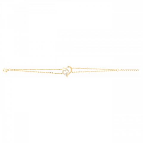 Bracelet Plaqué Or Double Coeur et Oxydes