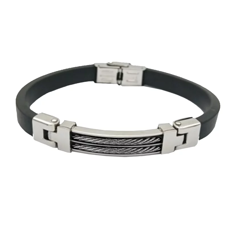 Bracelet Homme Cargo Acier, 2 Rangs Cables et Simili 19.5cm