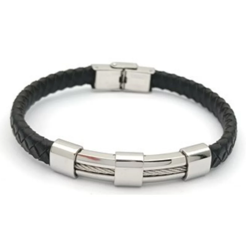 Bracelet Homme Cargo Acier, 1 Rang Cables et Simili 19.5cm