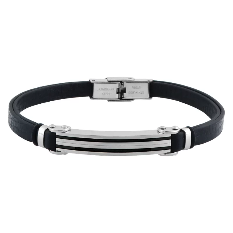 Bracelet Homme Cargo Acier + PVD Noir et Simili 19.5cm