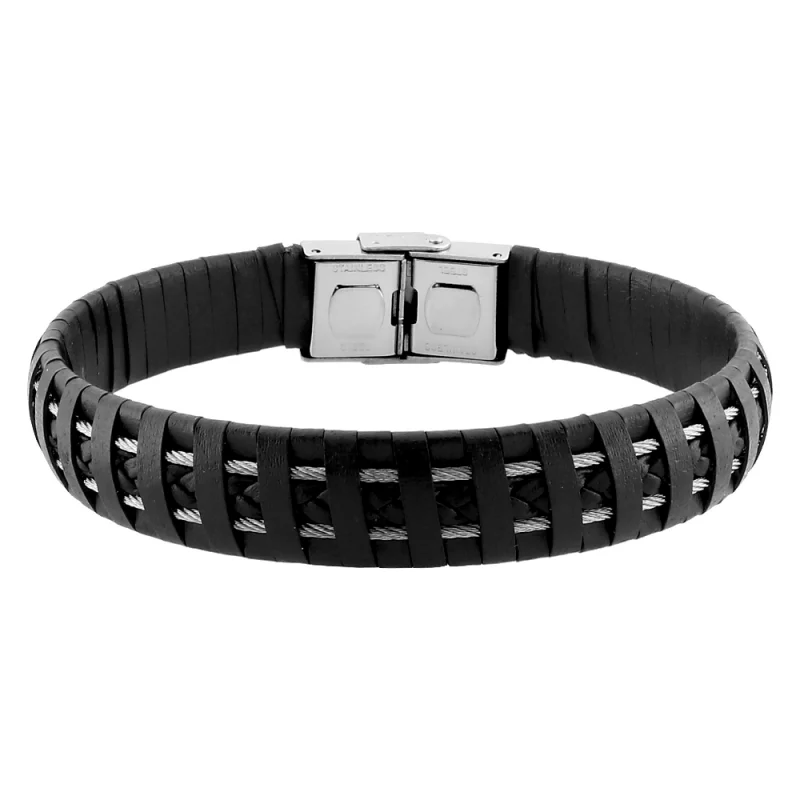 Bracelet Homme Cargo Acier + 2 Cables Acier et Simili Marron