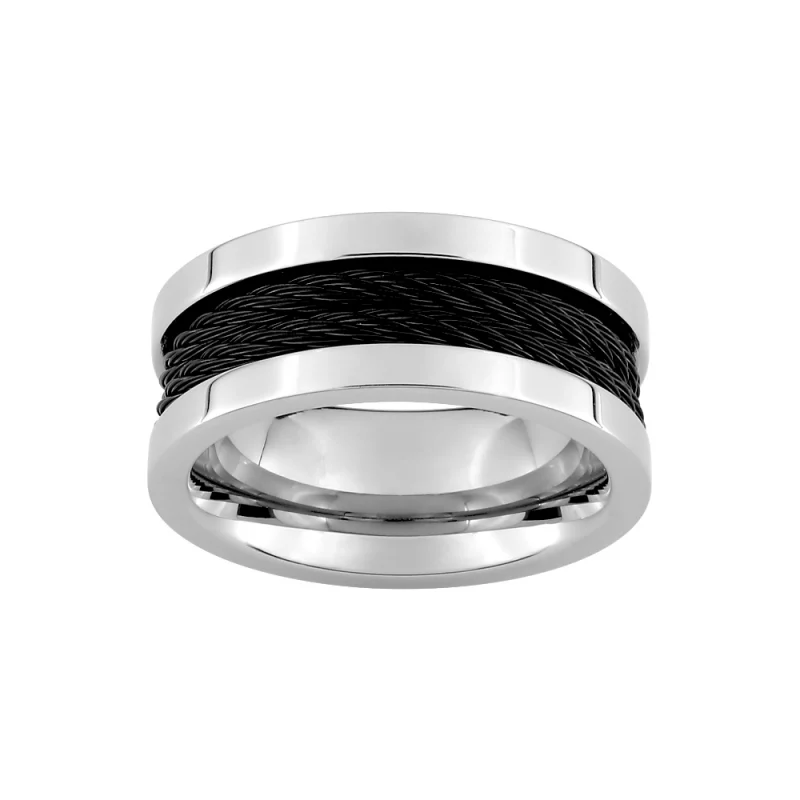 Bague Homme Cargo Acier et Cables Noirs