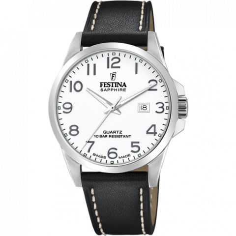 Montre Homme Festina Swiss Made Cuir Noir Verre Saphir F20025/1