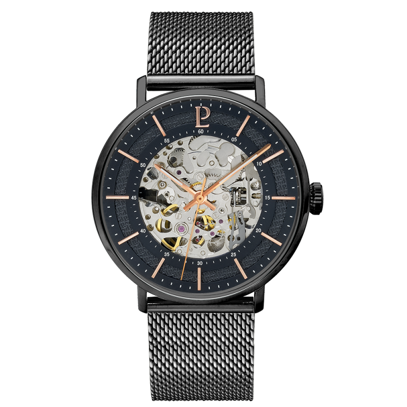 Montre Homme Pierre Lannier Automatique GAIUS Cadran Noir Bracelet Acier Noir Milanais 324C439