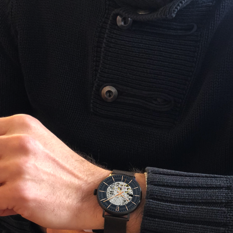 Montre Homme Pierre Lannier Automatique GAIUS Cadran Noir Bracelet Acier Noir Milanais 324C439 – Image 2