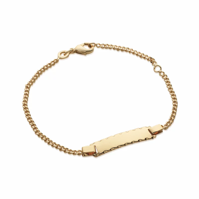 Bracelet Identité Bébé Ciselée Plaqué Or Maille Gourmette 16 cm