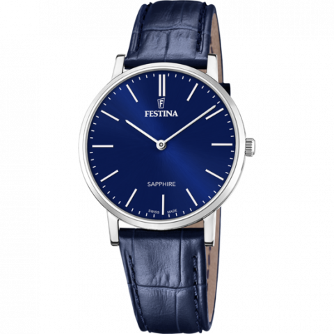 Festina Homme Swiss Made Cuir Bleu Verre Saphir F20012/3