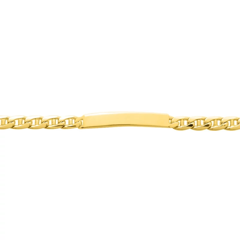 Bracelet Identité Femme Plaqué Or Jaune Largeur 5mm Maille Marine Plate Longeur 18cm