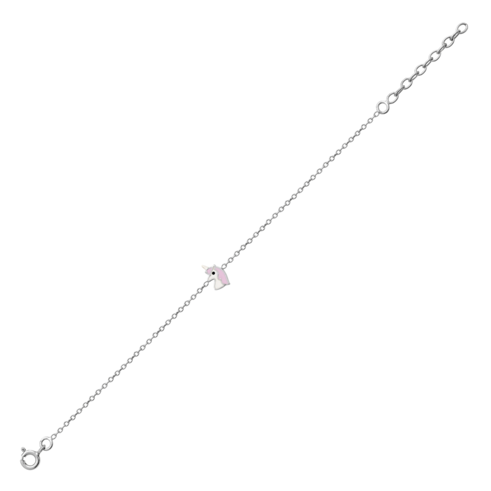 Bracelet Enfant Argent Rhodié 925/1000 Licorne avec Laque Violette et Blanche – Image 2
