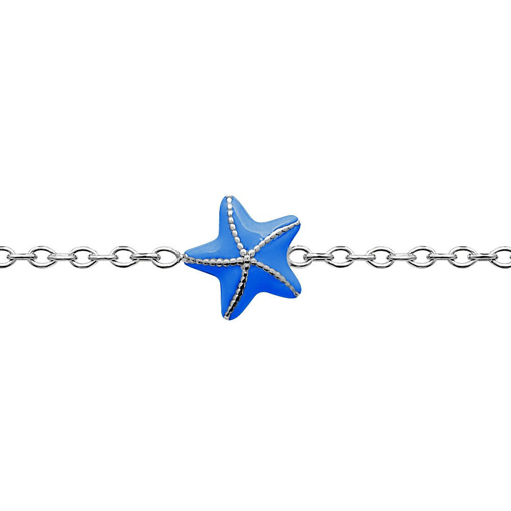 Bracelet Enfant Argent Rhodié 925/1000 Étoile de Mer avec Laque Bleue