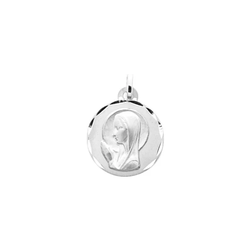 Médaille Ronde Argent 925/1000 Rhodié Vierge Diamètre 16mm