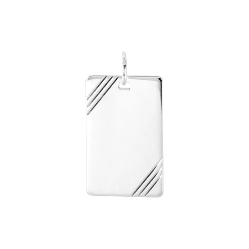 Pendentif Médaille Rectangle Strié Argent 925/1000 Rhodié