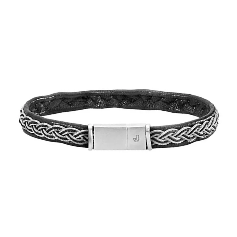 Bracelet Homme Acier et Cuir Noir Jourdan FZ173NOH