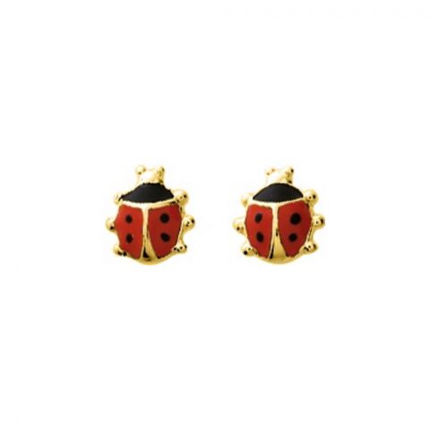 Boucles d'oreilles Plaqué Or Motif Coccinelle et Laque Poussettes Belges